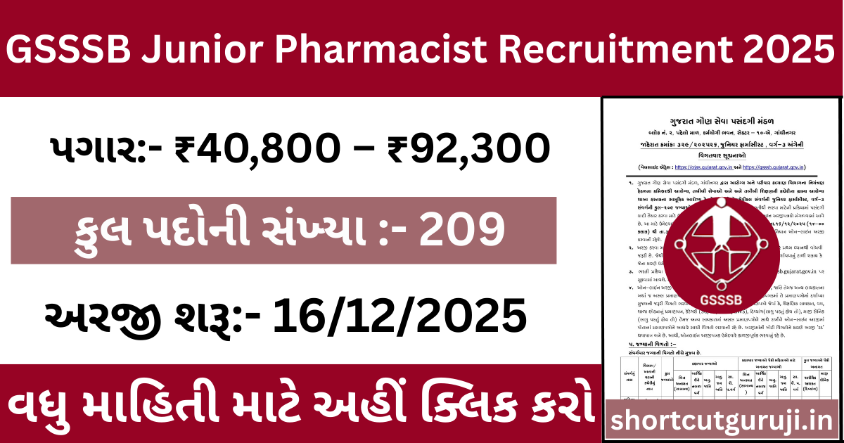 GSSSB Junior Pharmacist Recruitment 2025